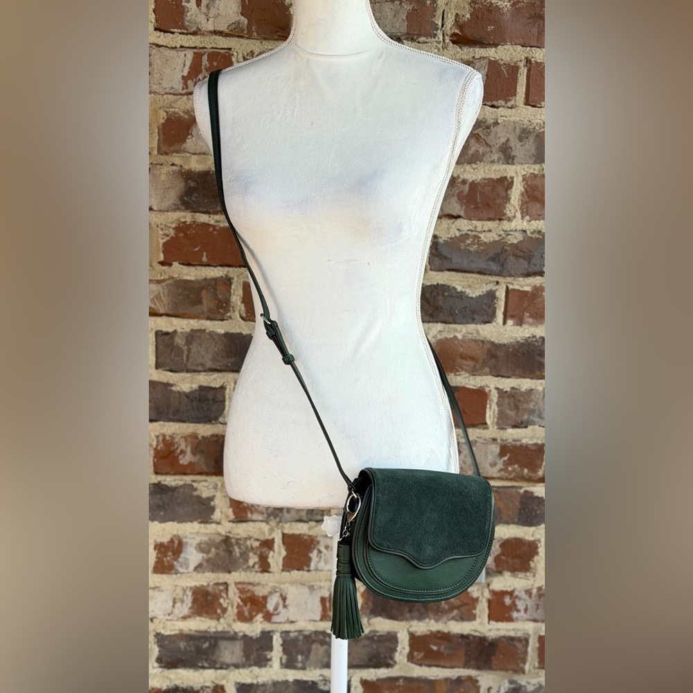 🦋 Rebecca Minkoff Dark Green Leather Crossbody with Tassel